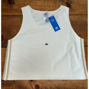 NWT Adidas Womens Three Strips Cream Crop Exercise Top Logo Size Small